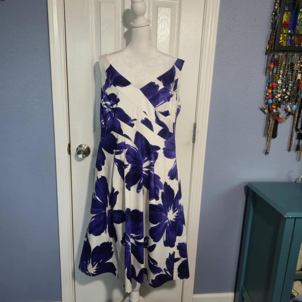 NWT Jones New York Women 16 Floral Midi Dress Sleeveless Blue Tropical Print